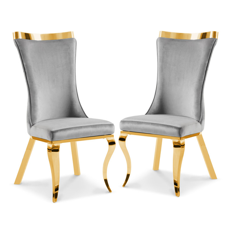 Ensemble de 2 chaises d'appoint rembourrées Monzeratt, Gris/doré