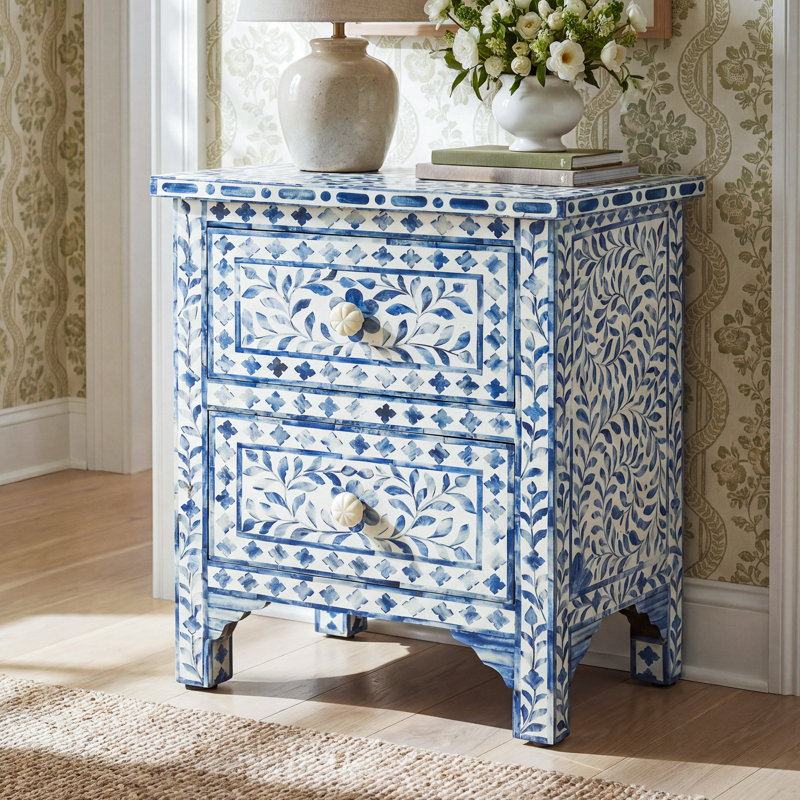 Middleton 18 in. W Rectangular Bone Inlay 2 Drawer Accent Chest, Blue, Blue