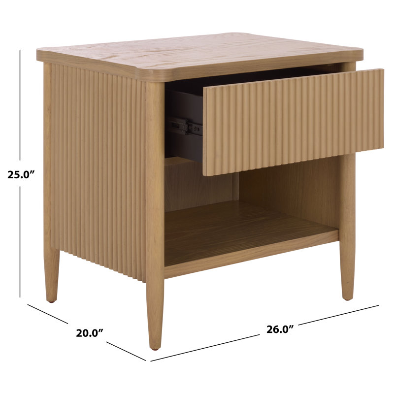 Shelbie 1 Drawer Reeded Nightstand, Oak