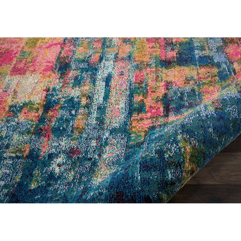 Tapis bleu contemporain contemporain, Rectangle 7 pi 10 po x 10 pi 6 po