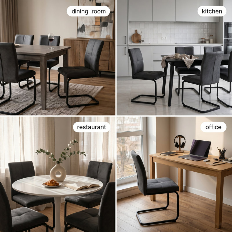 Fabric Upholstered Cantilever Chair in Grey, 6