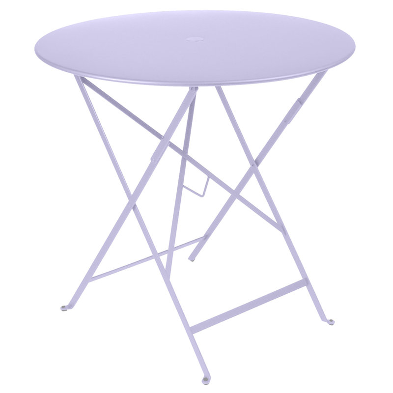 Bistro Round Metal Folding Outdoor Bistro Table With Umbrella Hole , in. W in. D, 29" H x 30.5" W x 30.5" L, Marshmallow