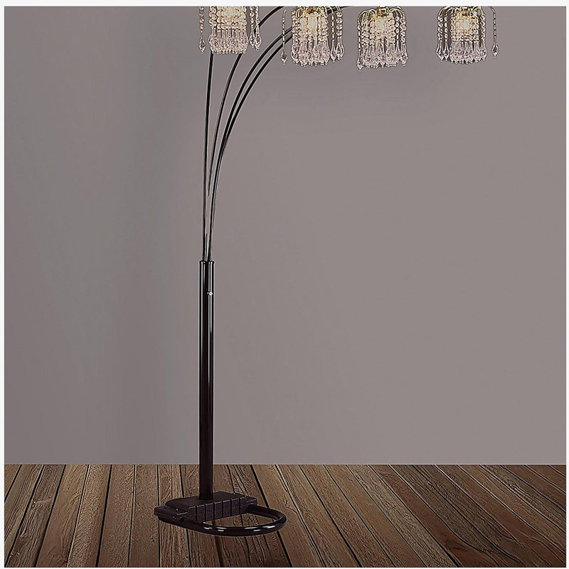 Black 4-Light Crystal-Inspired Archway Floor Lamp, Black/Gold