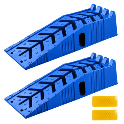 Lot de 2 rampes de service pour véhicules à profil bas – Rampes élévatrices pour véhicules lourds de 7 tonnes (capacité de 6 800 kg), surface antidérapante, conception compacte pour berlines, VUS et camionnettes, bleues