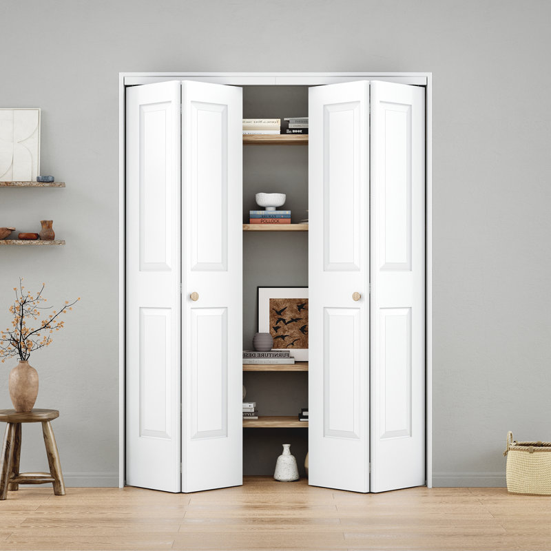 Porte double pliante 48 po x 80 po à 3 panneaux apprêtés blancs avec trousse de quincaillerie, 48 po x 80 po