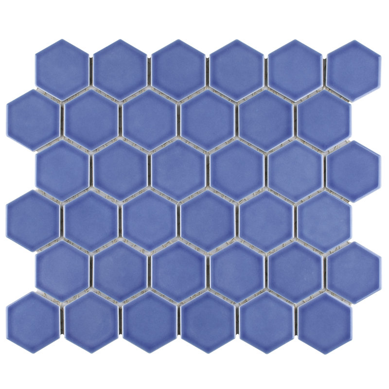 Tribeca 2" Hex Glossy 11-1/8 " x 12-5/8 " Porcelain Mosaic Floor & Wall Tile, Periwinkle