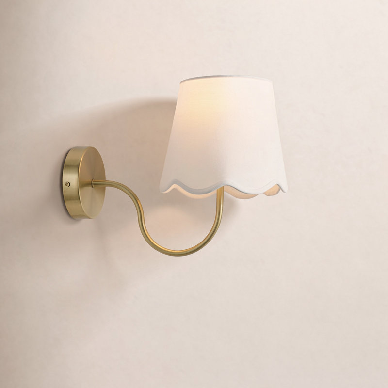 1-Light Iron Wall Sconce with Linen Shade, Brass