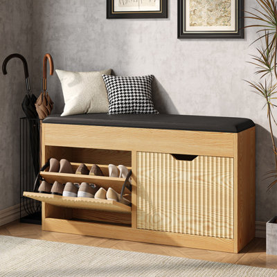 39" Modern 12 Pair Shoe Storage Bench with 2-Tier Flip Drawers and Top Hidden Storage for Entryway,Hallway