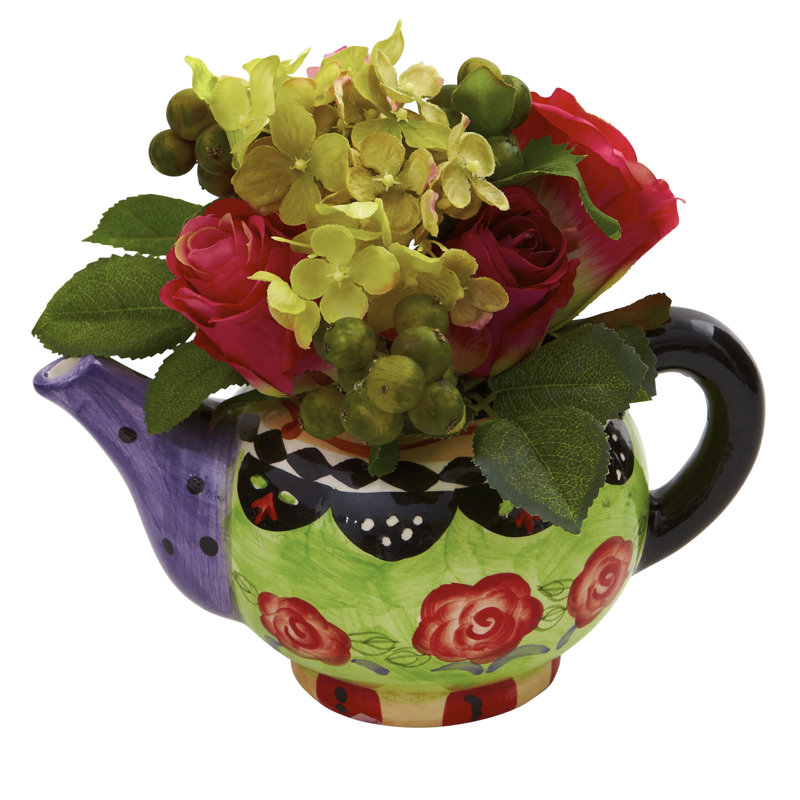 Vase d'arrangement floral rose et hortensia Gemma