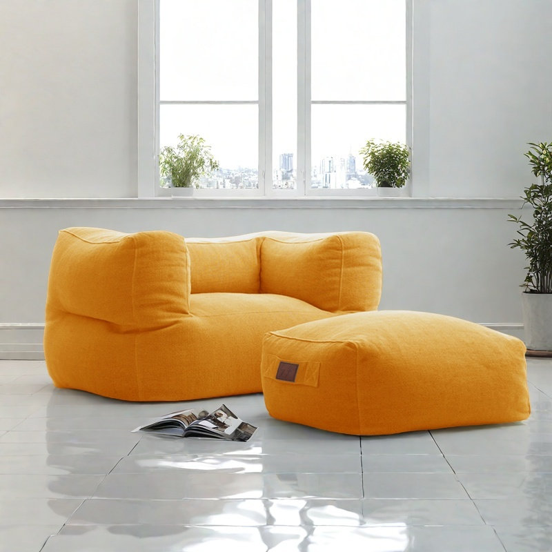 French Creative Bean Bag Sofa, Yellow Linen