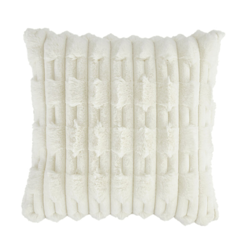 Carved Faux Fur Cushion Cover, Cream, Polyester