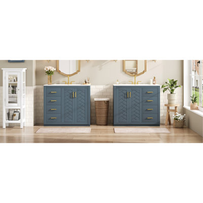 Meuble-lavabo 72 po avec lavabo en céramique (séparé), armoire de rangement en bois massif, ensemble de meuble-lavabo autoportant avec tiroirs et portes à fermeture douce