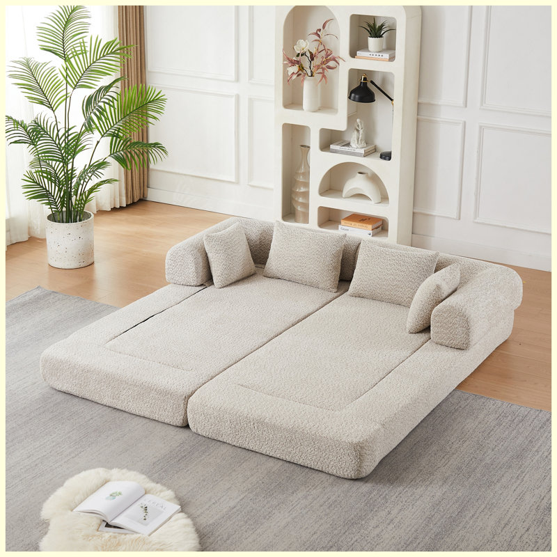 Canapé-lit convertible en chenille avec coussins décoratifs Chenille, Khaki