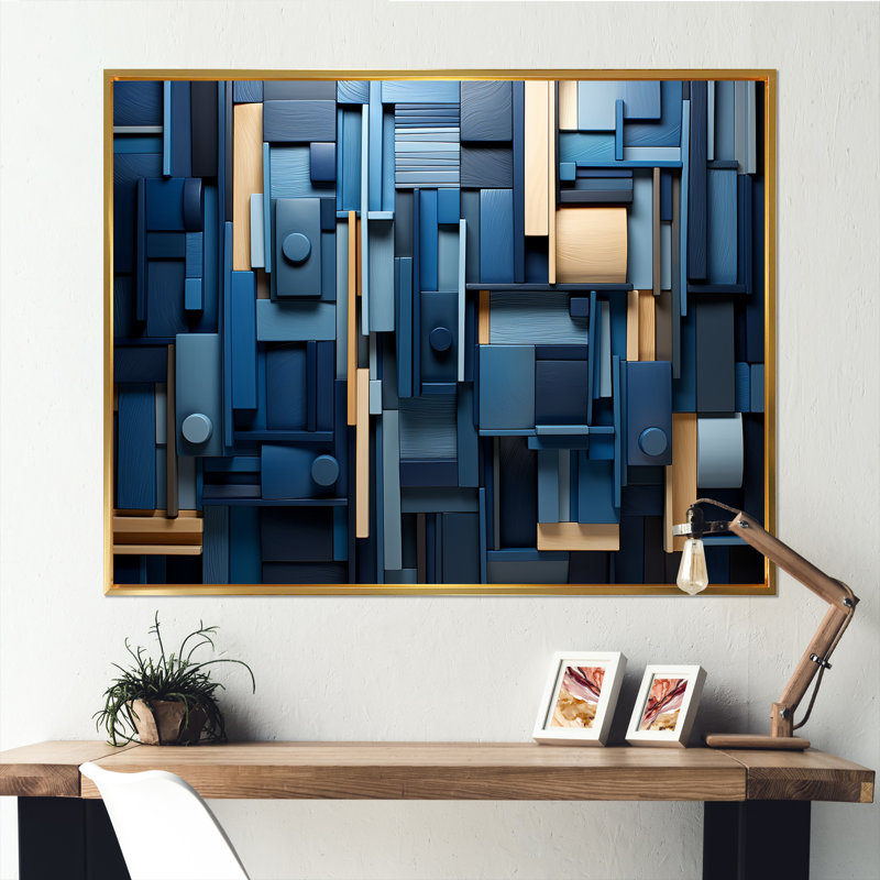 «Blue Behemoths Modern Skycrapers II», reproduction sur toile, H 12 po x l 20 po x P 1 po, Cadre flottant doré