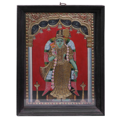 26" Goddess Meenakshi Painting | Traditional Colors With 24 Karat Gold | With Frame