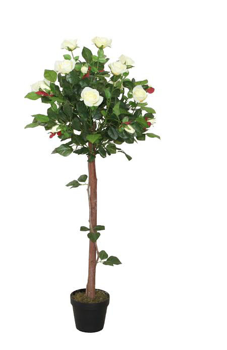 4' Green and White Potted Artificial Rose Garden Tree with Moss