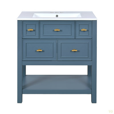 Ensemble de meuble-lavabo simple 30 po avec 5 tiroirs, ensemble de meuble-lavabo autoportant avec cadre en bois massif 30 po