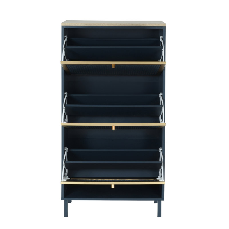 Étagère à chaussures à 3 portes en métal, armoire de rangement pour chaussures moderne autoportante, rotin en métal, pour vestibule