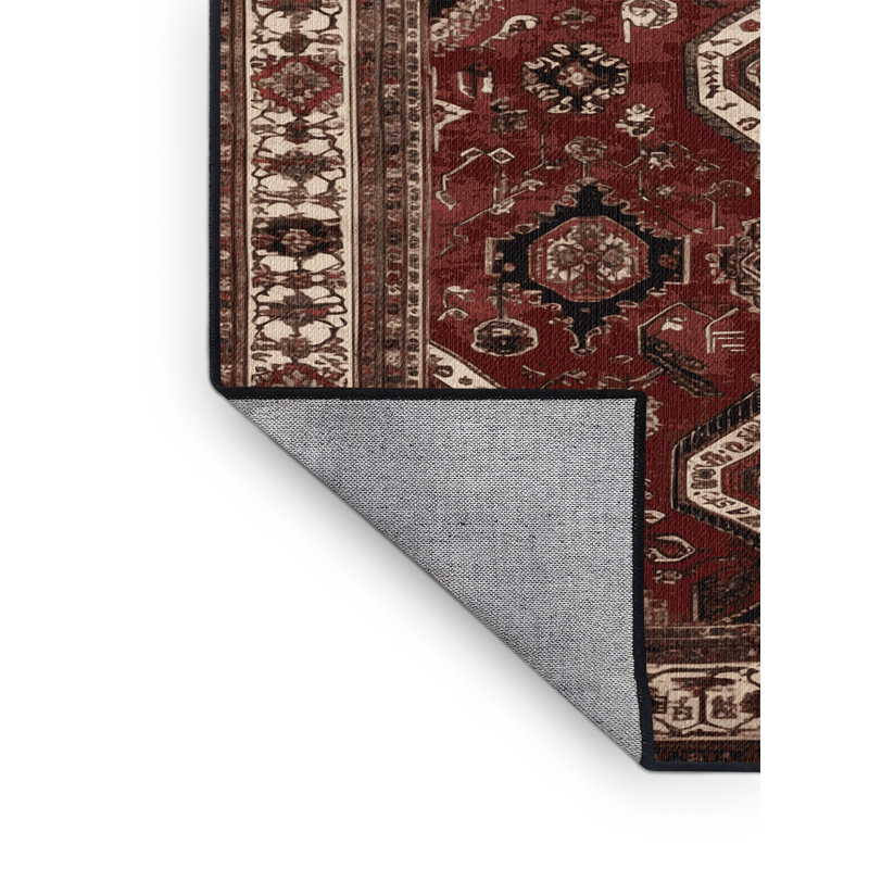 Tapis persan noir lavable à la machine, Rond 8 pi