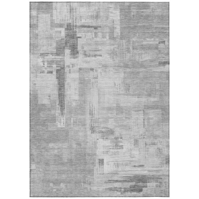 Tapis extérieur lavable abstrait gris et blanc cassé 5 pi x 8 pi