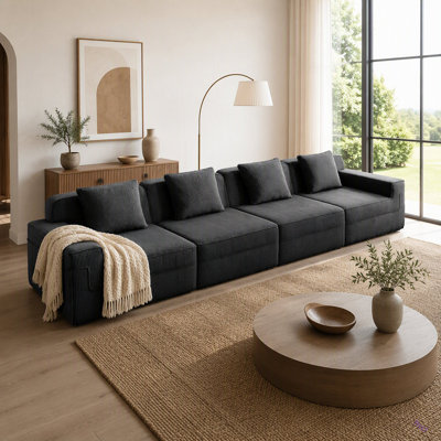 Canapé modulaire sans siège à 4 places, canapé modulaire Cloud avec assise profonde, canapé modulaire moderne à 4 places avec coussins décoratifs Tissu en velours côtelé