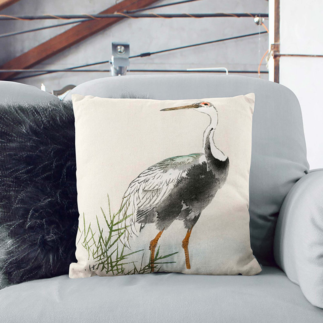A Crane by Kono Bairei Cushion with Filling