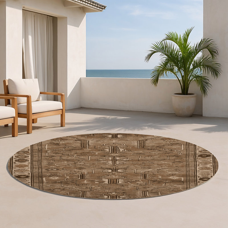 Tapis turc intérieur et extérieur brun, Rond 5 pi