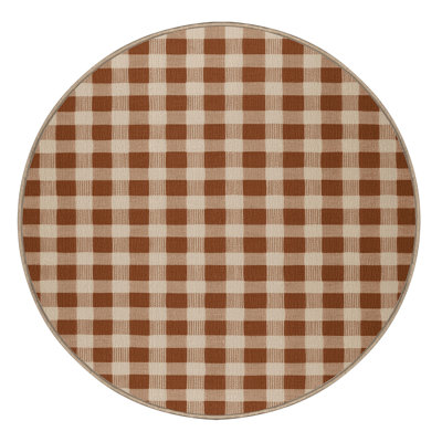 Machine Washable Checkered Brown Area Rug