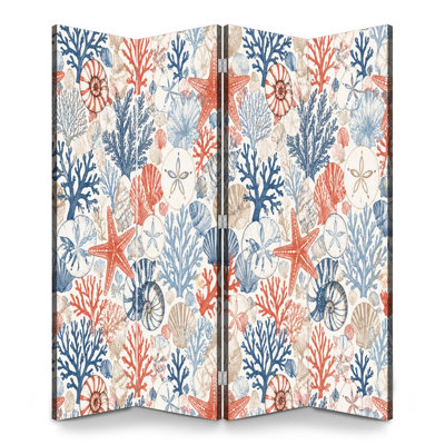 Cloison pliante 4 panneaux avec écran coquillage royal étoile de mer, corail, bleu, rouge, rouge, toile, séparateur de pièce, cloison de protection autoportante, cloison d'intimité pour salle de bain