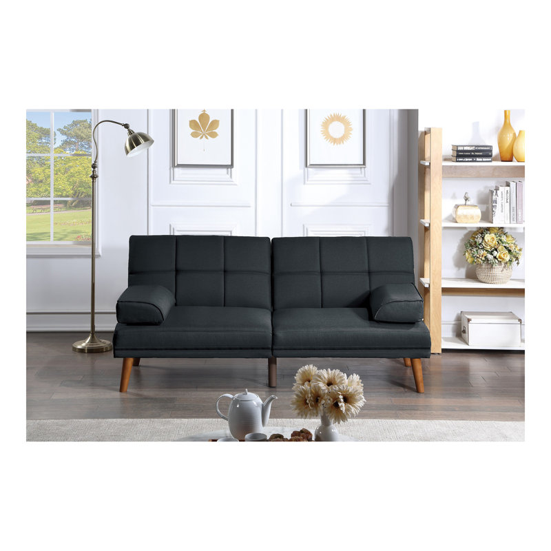 Canapé capitonné réglable en polyfibre noir avec pieds de salon moelleux