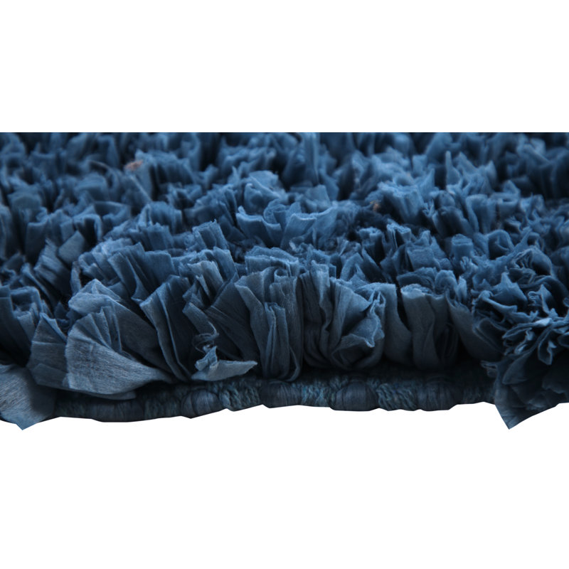 Annalease Cotton Blend Non-Slip Bath Rug, Blue