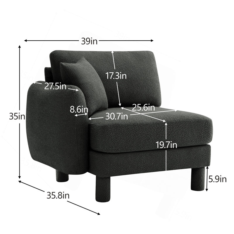 LSF sofa W/Pillow Polyester-Dark Grey