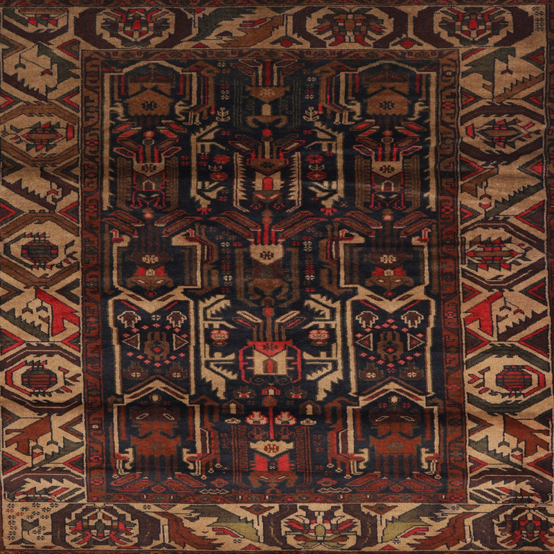 Tapis traditionnel lin / orange / noir, Carré 5 pi