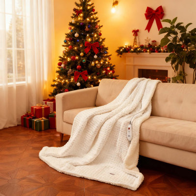 Waffle Weave Electric Blanket Throw with LCD Controller, Fast Heating, 10 Heat Levels & 1-12H Time Settings for Living Room and Bedroom