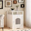 Enceinte de litière moderne en bois avec tablette de rangement et armoire cachée pour l'intérieur.