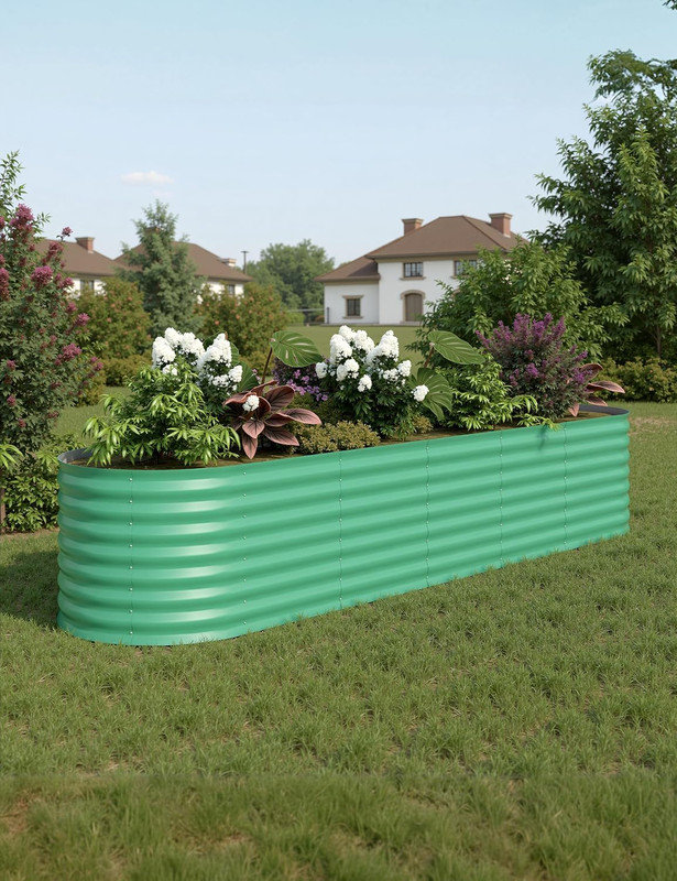 Raised Garden Bed Kits,Outdoor Metal Raised Planter Boxes with Safety Edging for Gardening Vegetables,Fruits,Flower, Green