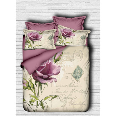 Luxurious Super King Quilt Cover Set, 100% Polyester Microsatin & 100% Cotton, 102.4 x 86.6 | 2 Pillowcases 19.7 x 31.5 | Machine Washable, Zipper Closure, Elegant Lilac & White Design, High-Quality 3D Printing