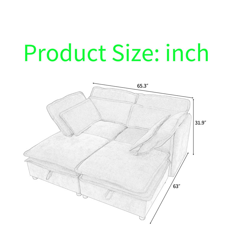Canapé modulaire à double couche avec coussins avec rangement intégré, configuration flexible, design minimaliste moderne, assemblage facile pour le salon, le bureau
