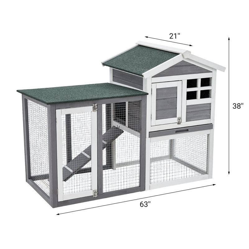 Couvercle pour lapin 48 po intérieur avec plateau étanche pour poulailler / poulailler, vert, gris et blanc