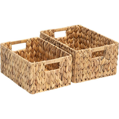Wicker Baskets 2 Pack Handmade Big Wicker Storage Basket With Handles, Natural Water Hyacinth Wicker Baskets For Storage Shelves Organizing, Rectangle Wicker Basket