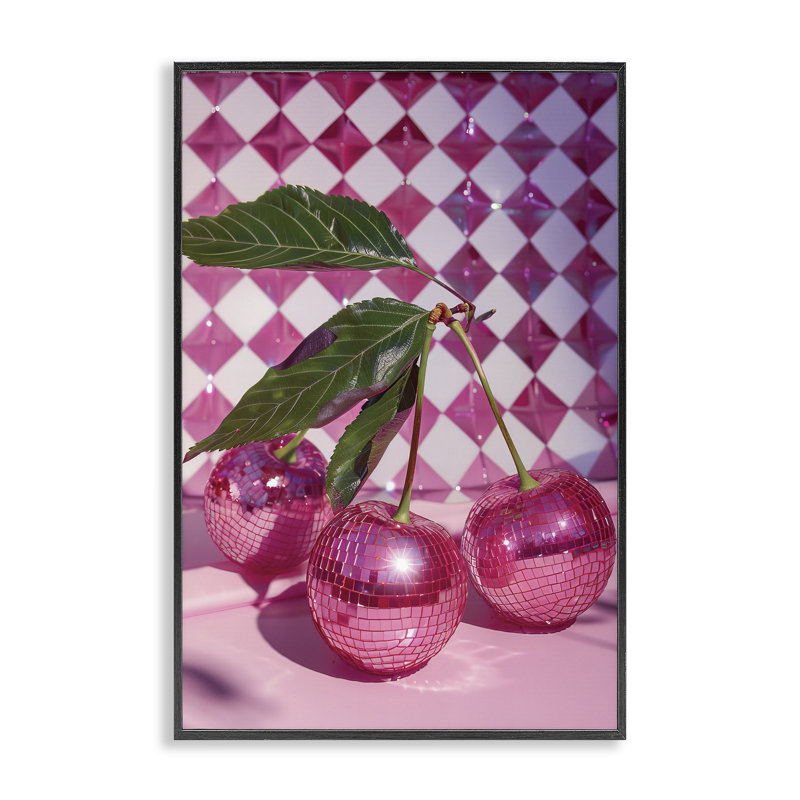 «Groovy Cherry Disco Balls», estampe numérique, design par LSR Design Studio, H 18 po x l 12 po, Giclée encadrée noir minuit