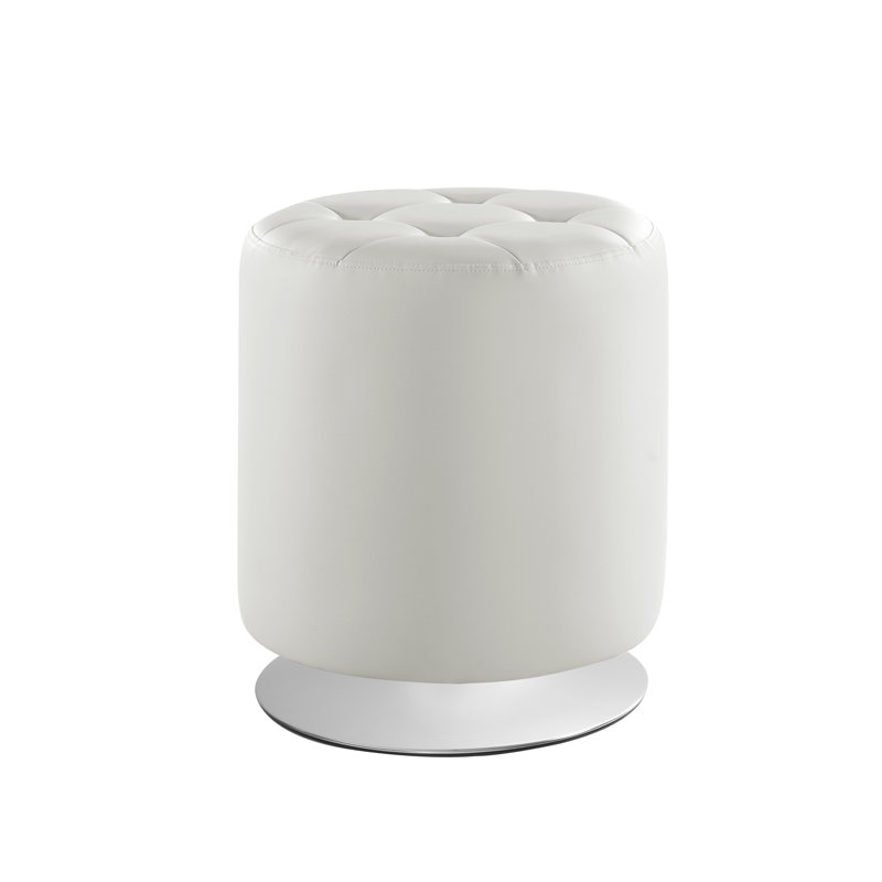 Danetta 16.5" Wide Tufted Round Footstool Ottoman, Gray Velvet