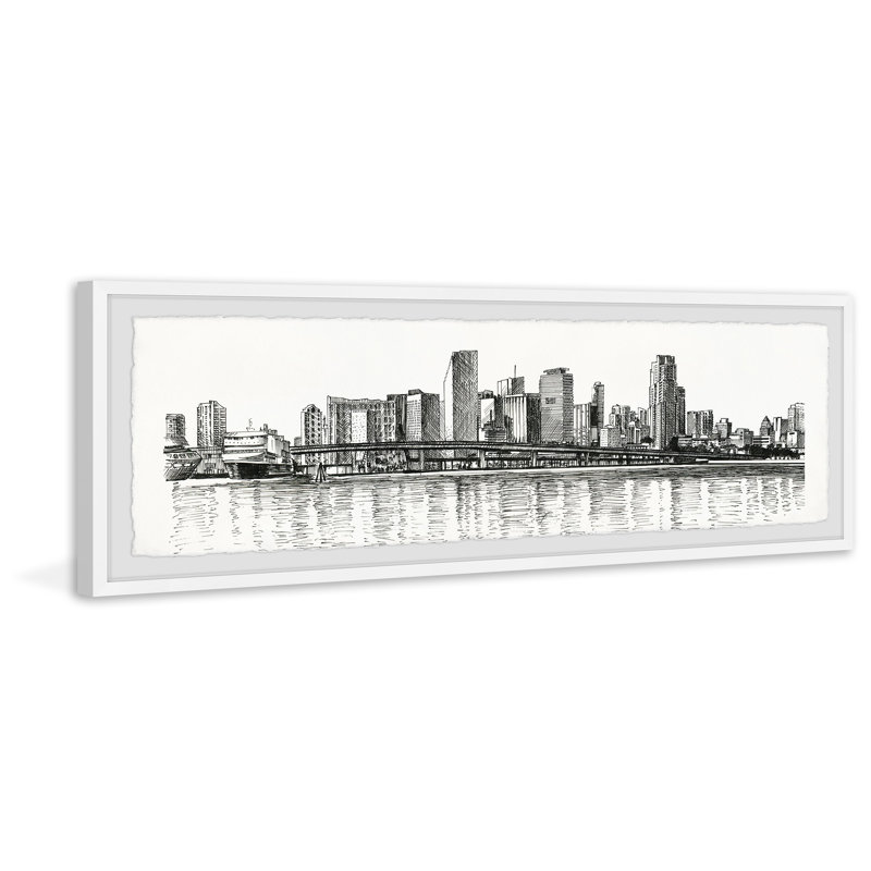 Horizon panoramique de la ville - Cadre photo, reproduction d'art sur papier, H 15 po x l 45 po x P 1,5 po
