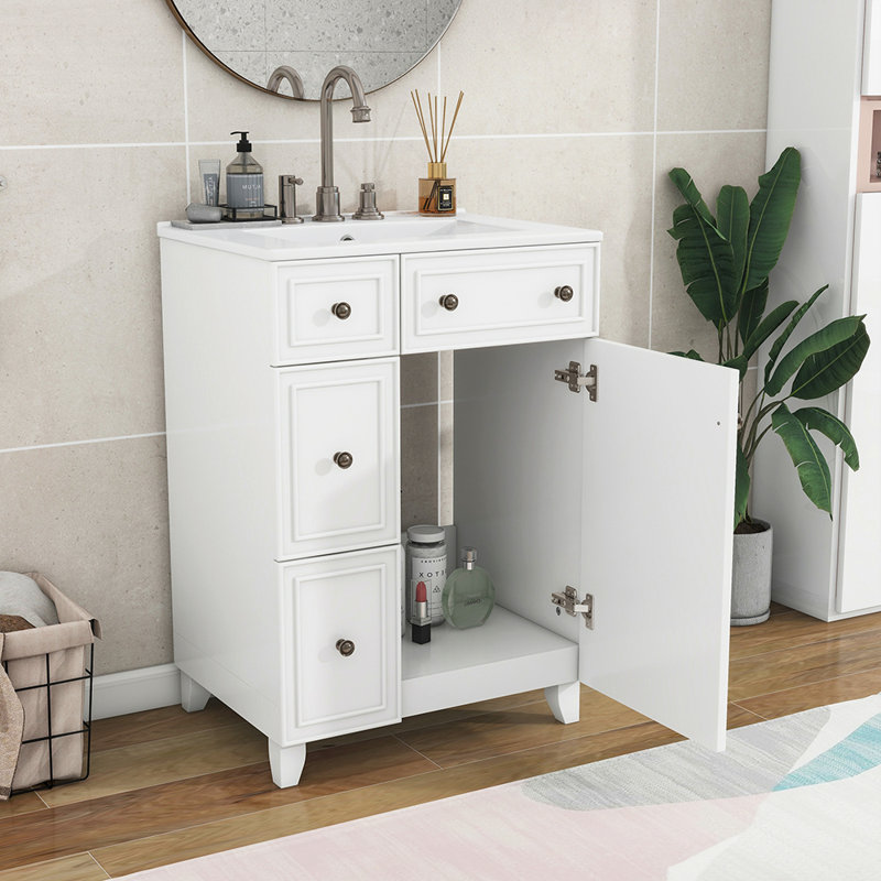 24'' Single Bathroom Vanity with Top, White