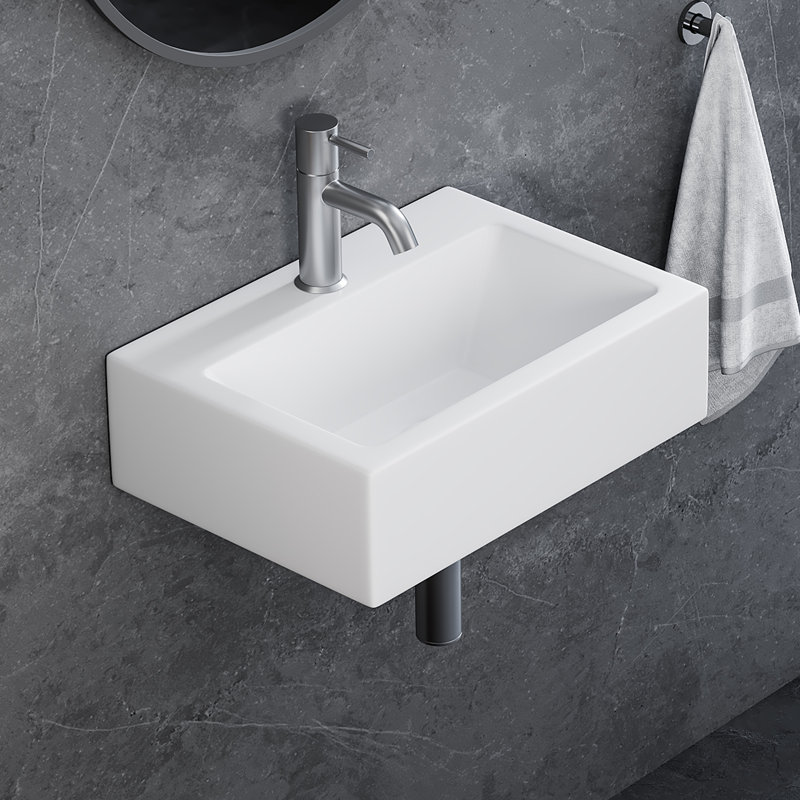 17" W x 12" D Crisp White Ceramic Rectangular Wall-Mount/Vessel Bathroom Sink