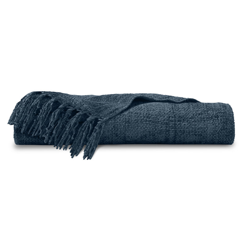 Jeté en viscose et chenille, Bleu