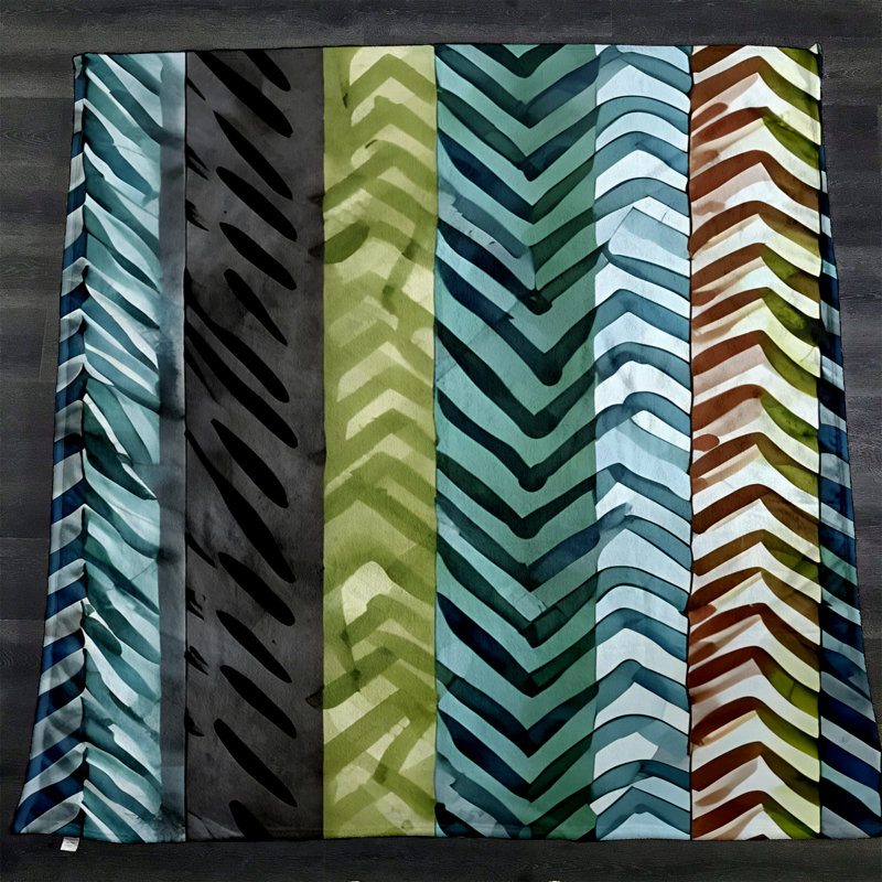 Throw Blanket, 51" W x 60" L, Green/Blue/Orange, Chevron/Striped/Abstract