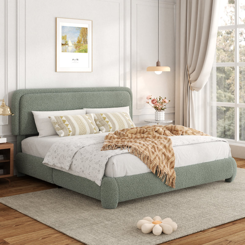 Base de lit tapissier avec tête de lit Haden, King, Vert