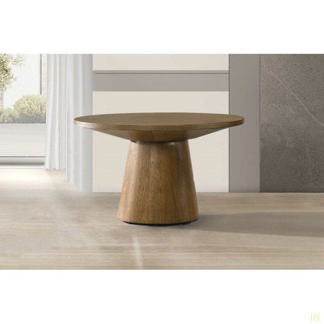 29 po Table basse ronde en bois pour salon moderne avec base à piédestal, Marron foncé