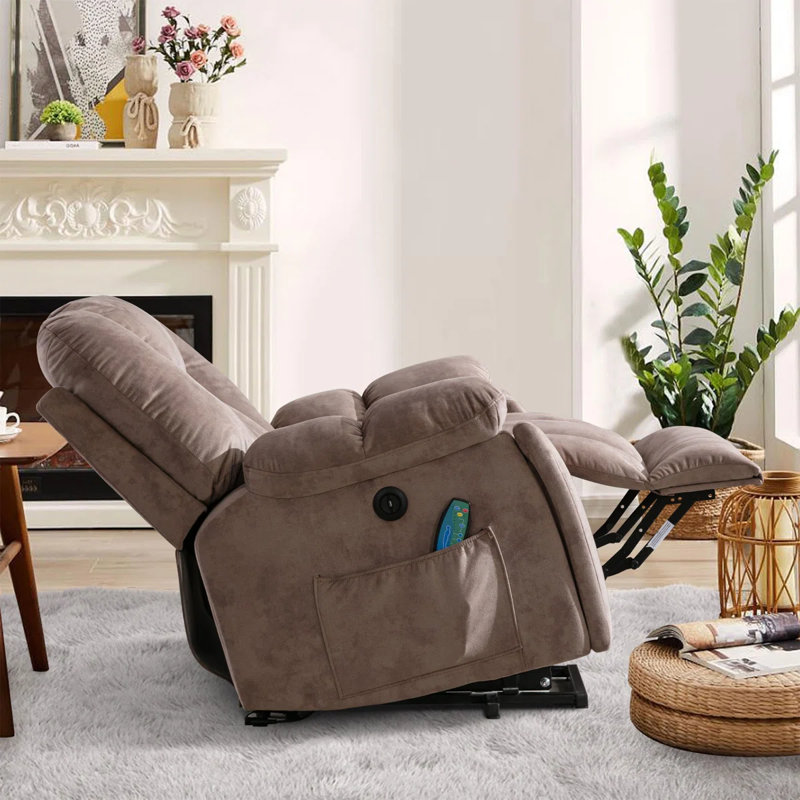 40.9"Wide Modern Heated Recliner with Cup Holder, Pocket Storage, and Plug-In USB Port, Camel Microfiber/Microsuede